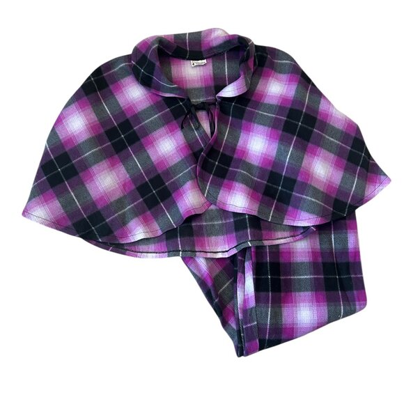 Vintage Carefree Clothing Purple Black Plaid Capelet & Wide Leg Pants Set • Cozy - Picture 1 of 7